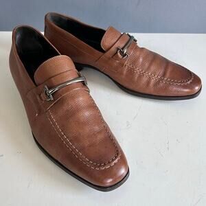 Bruno Magli Loafers Brown Size 8 1/2 Sante Horse bit brown dressy Italy‎
